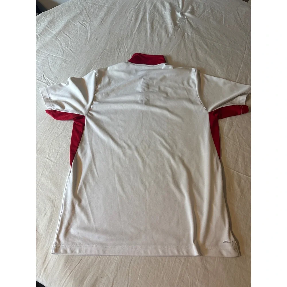 Adidas Polo Shirt Mens Large White Red  Climalite 1893 CC Graphic